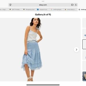 NWT Maeve Antheopologie Cornflower Blue Tulle Tiered Midi Skirt sz S